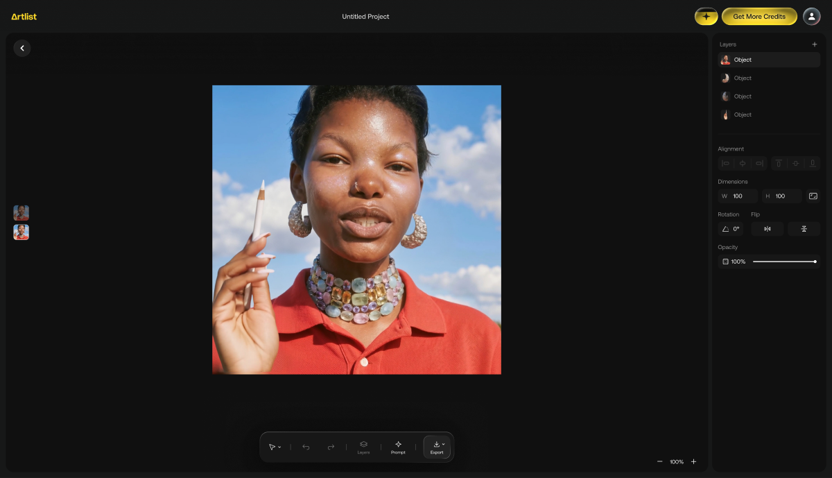 Image Editor layers panel with multiple layers listed and per-layer controls