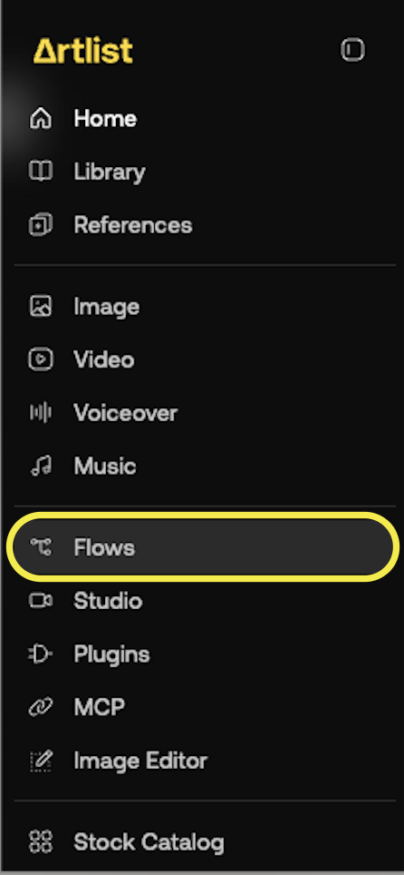 The side navigation with Flows highlighted